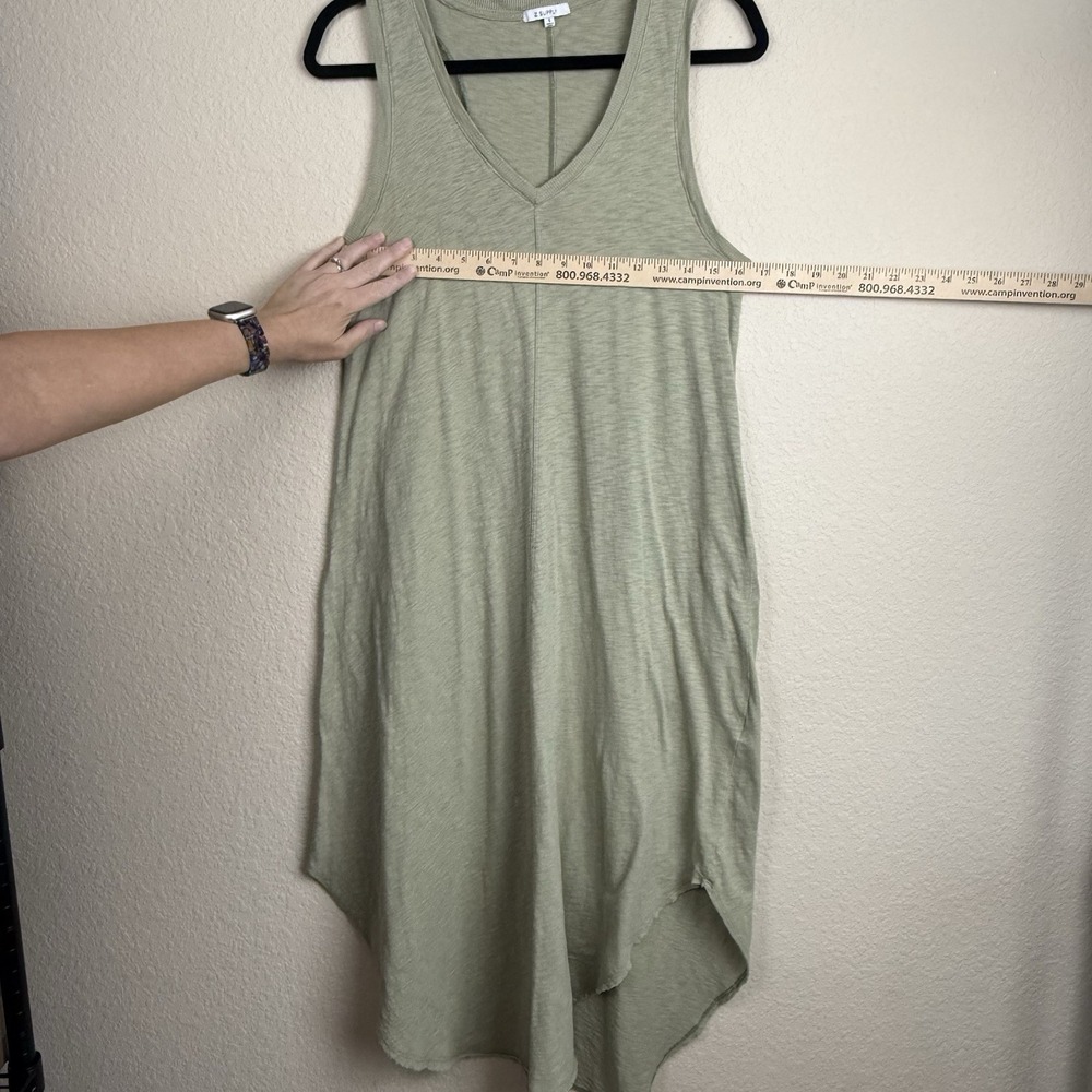Z Supply The Reverie Slub Cotton Dress Sz S Light Green Drop Cut Hem V Neck - Picture 2 of 6